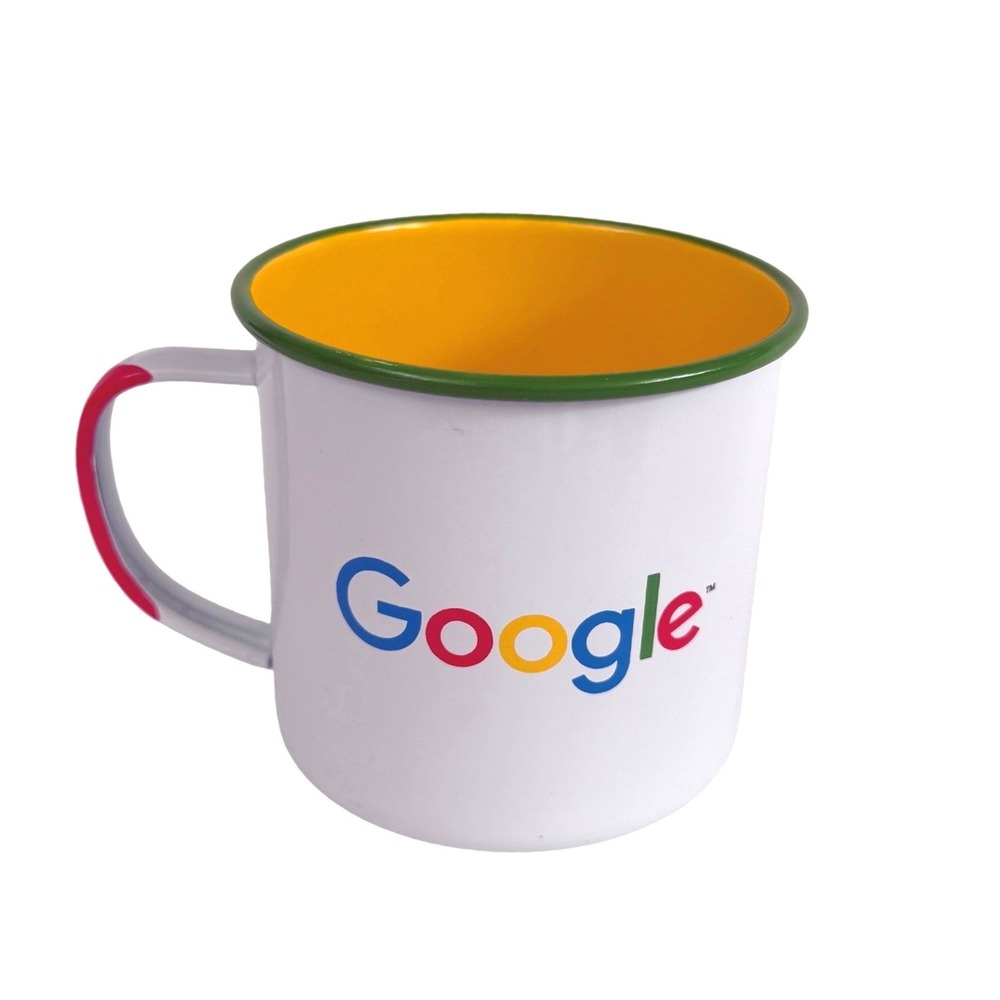 Google Logo Enamel Style Camp Mug‎ White Yellow Green Multicolor Coffee Cup